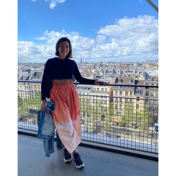 TOME Orange Ombré Linen Blend Dip-dyed Smocked Waist Wide Leg Pants size Medium - Picture 1 of 16